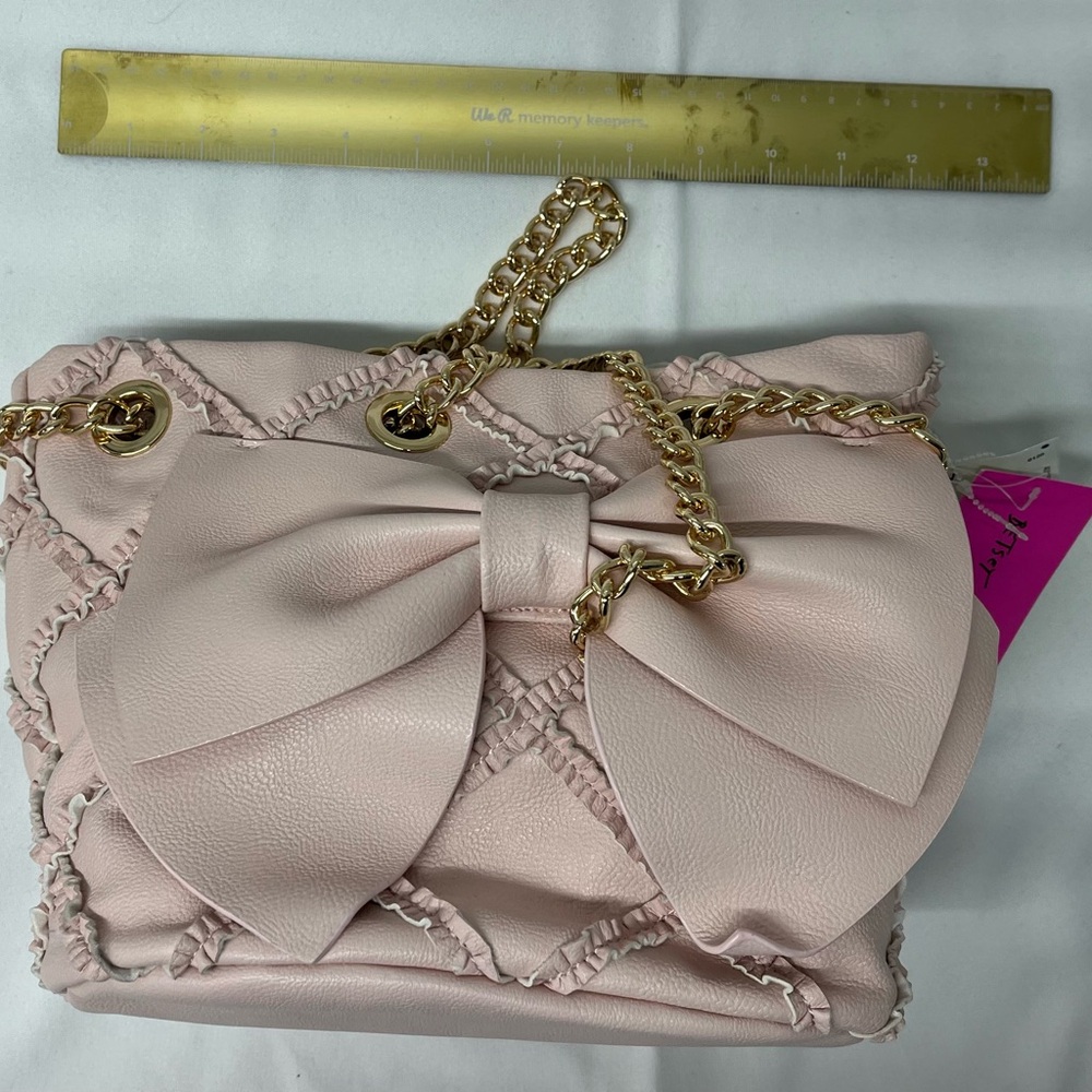 Betsy Johnson Pink Quilted Bow Handbag with Gold Chain